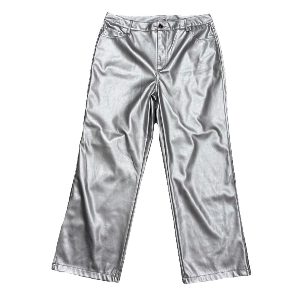 NWT Intempo High Waist Silver Liquid Metallic Straight Leg Trousers Sz 16